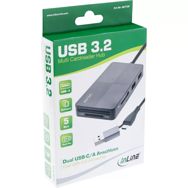InLine 66772F Lector de tarjetas USB gris