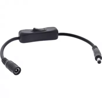 InLine Cable DC con interruptor, conector macho/hembra DC 5,5x2,5 mm, AWG 18, negro, 0,20 m