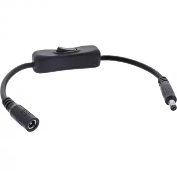 InLine Cable DC con interruptor, conector macho/hembra DC 5,5x2,1 mm, AWG 18, negro, 0,20 m