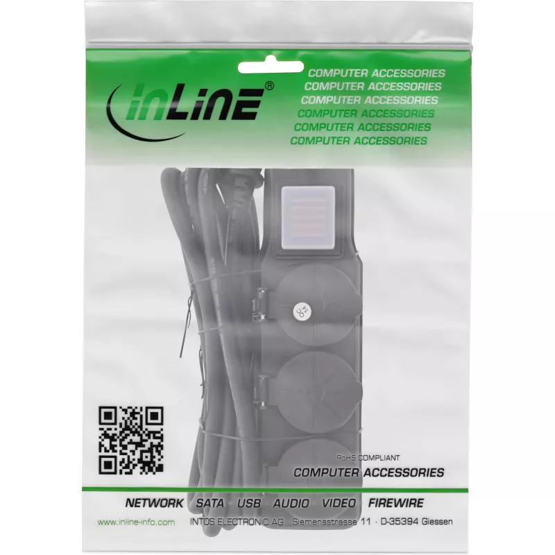 InLine 16493O Alargador de corriente 3 m 3 salidas AC negro