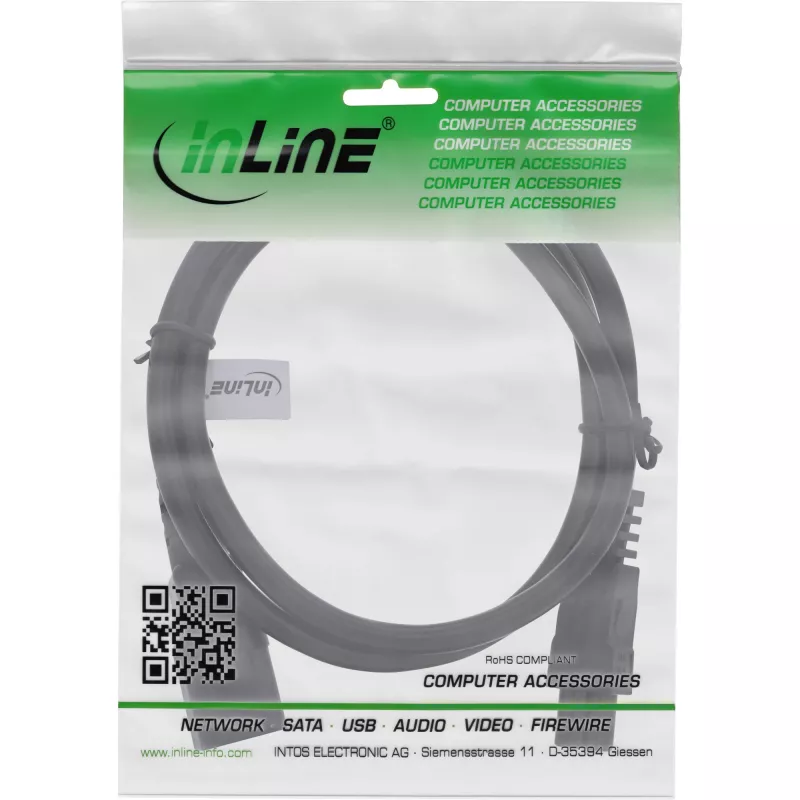 InLine Cable de alimentación, conector hembra C14 a conector macho C5, negro, 2 m