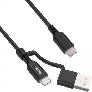 Cable USB-C 2 en 1 + adaptador USB-A, USB 2.0, 100W, TPE, negro, 2m InLine