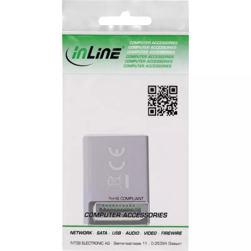 Cambiador de género de cable InLine 17291G DisplayPort gris, negro