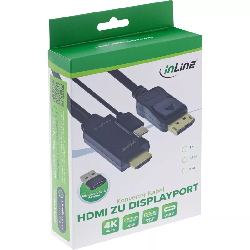 Conversor de vídeo activo InLine 17162I 3840x2160 HDMI a DisplayPort
