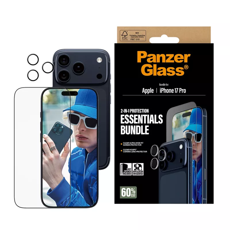 PanzerGlass pack Essentials 2 en 1 iPhone 17 Pro resistente a arañazos y golpes