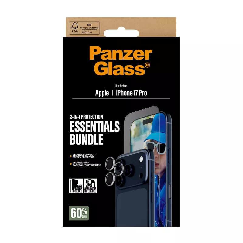 PanzerGlass pack Essentials 2 en 1 iPhone 17 Pro resistente a arañazos y golpes