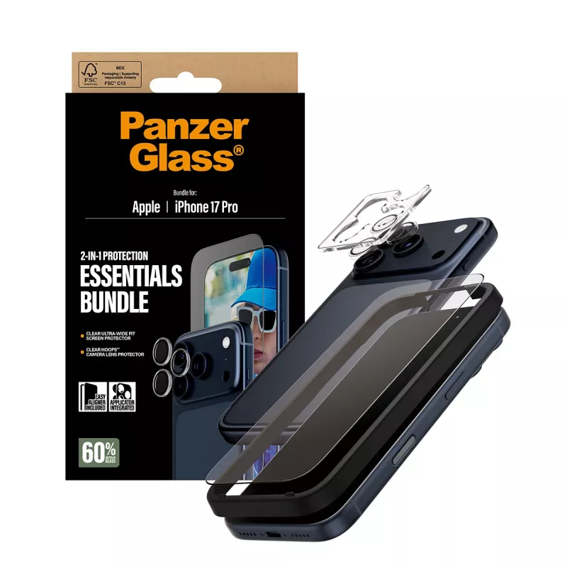 PanzerGlass pack Essentials 2 en 1 iPhone 17 Pro resistente a arañazos y golpes