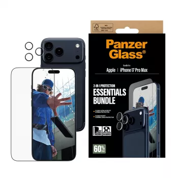 PanzerGlass pack Essentials 2 en 1 iPhone 17 Pro Max resistente a arañazos y golpes
