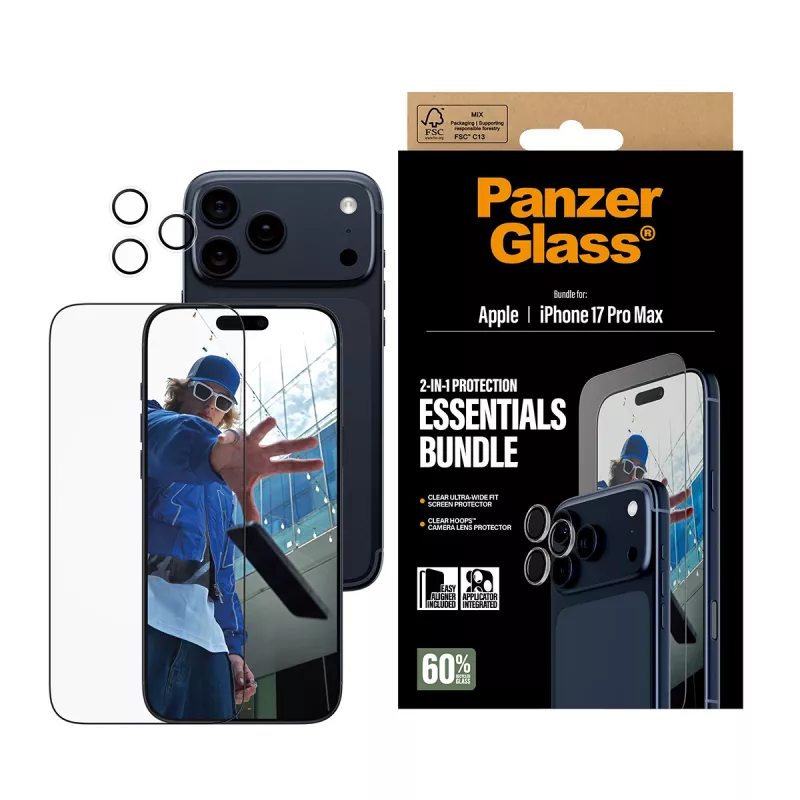 PanzerGlass pack Essentials 2 en 1 iPhone 17 Pro Max resistente a arañazos y golpes