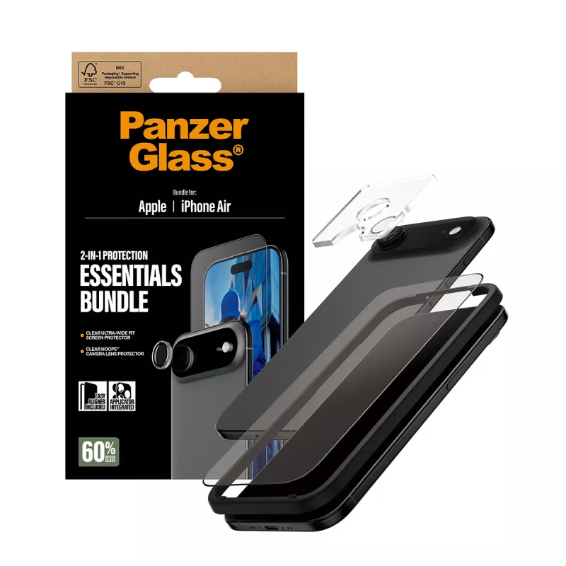 PanzerGlass pack Essentials 2 en 1 iPhone Air resistente a arañazos y golpes