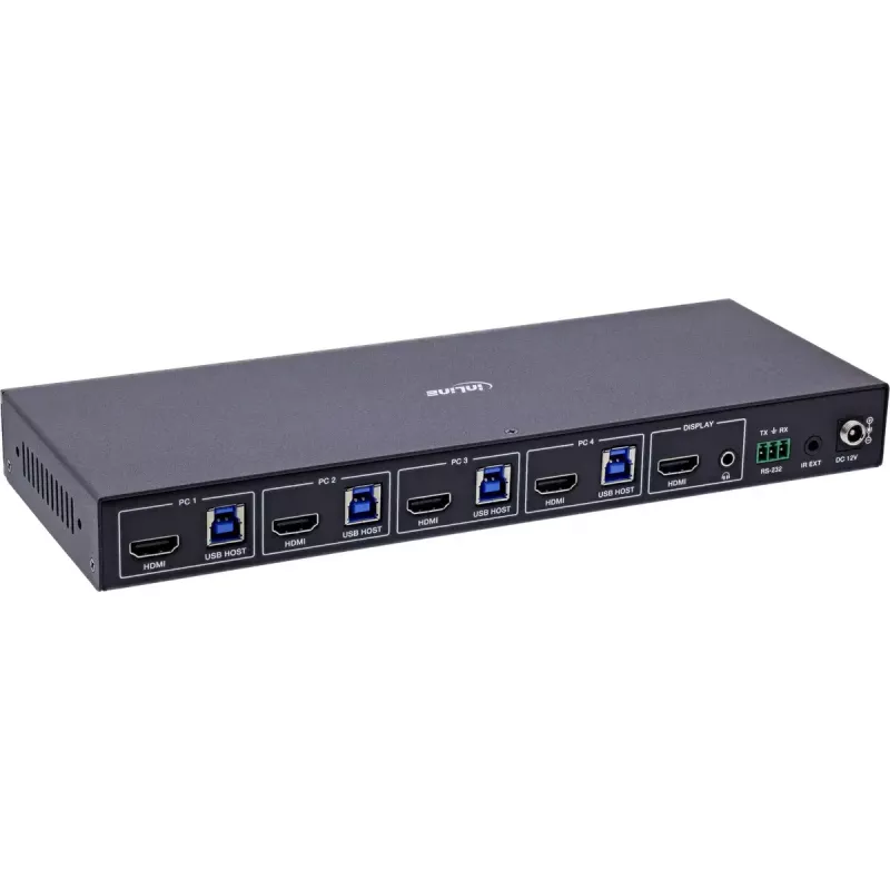 InLine 57885D Switch KVM, 4 vías, HDMI, 8K@60Hz, USB 3.2, con IR y RS-232
