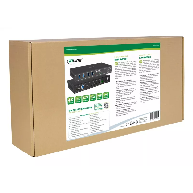 InLine 57885E Switch KVM, 2 vías, HDMI y USB-C, 4K60Hz