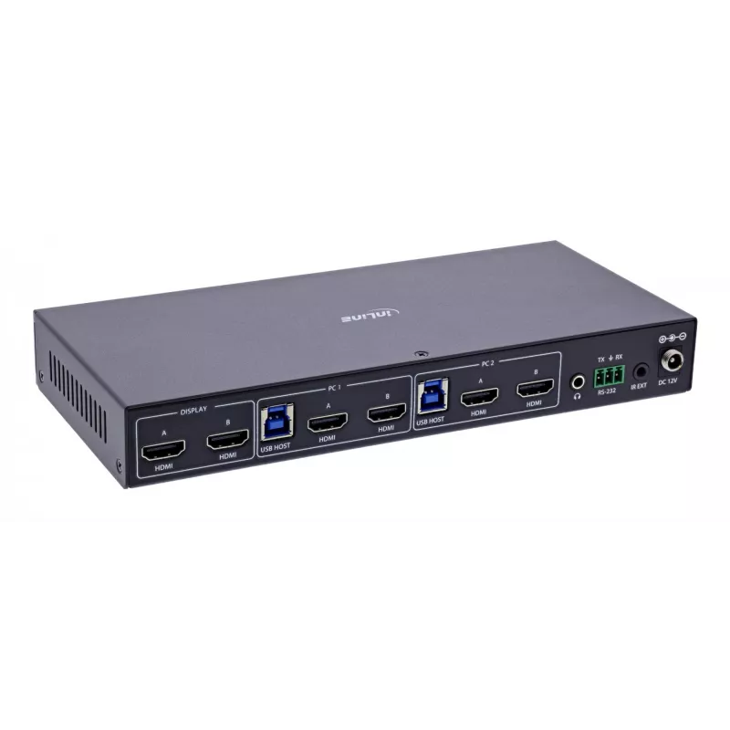 InLine 57885H Switch KVM, 2 vías, HDMI, monitor dual, 8K60Hz, hub USB, negro