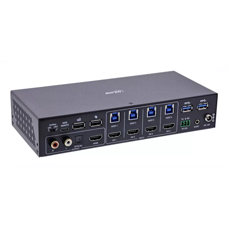 InLine 57885I Switch KVM, 4 vías, HDMI, 4K60Hz, multiviewer, hub USB, negro