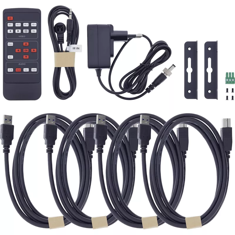 InLine 57885I Switch KVM, 4 vías, HDMI, 4K60Hz, multiviewer, hub USB, negro