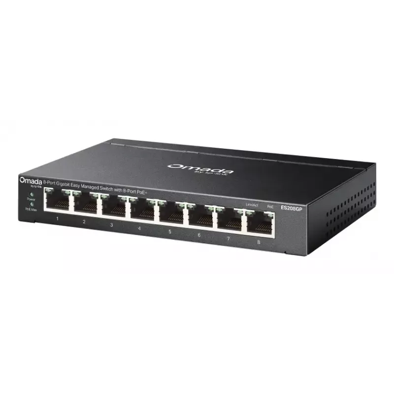 TP-Link Omada ES208GP switch de red gestionado L2 Gigabit Ethernet (10/100/1000) Power over Ethernet (PoE) carril DIN negro