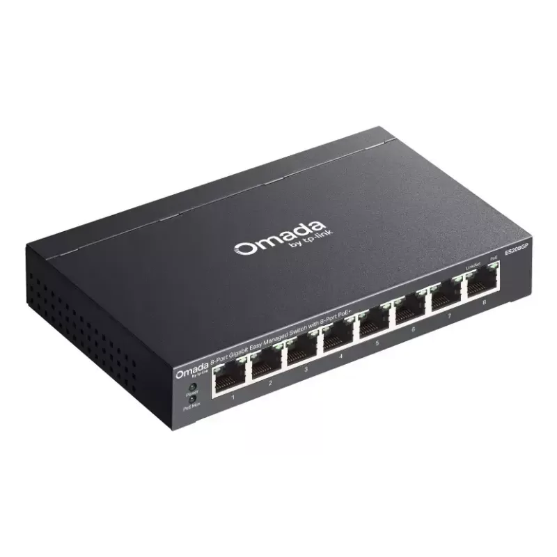 TP-Link Omada ES208GP switch de red gestionado L2 Gigabit Ethernet (10/100/1000) Power over Ethernet (PoE) carril DIN negro