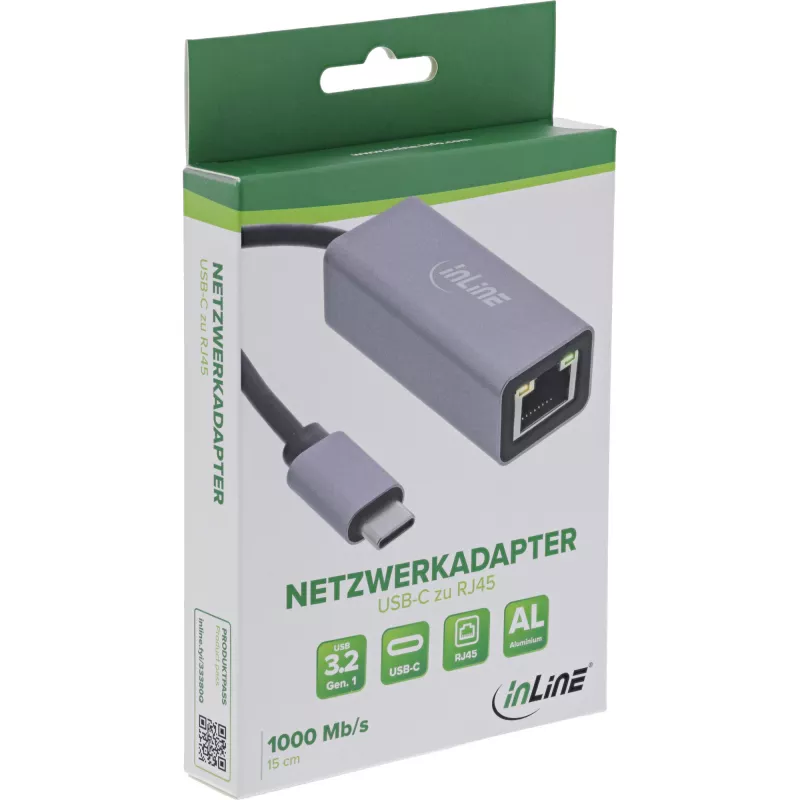 InLine 33380Q adaptador RJ-45 USB Type-C macho 1 Gbit/s gris
