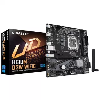 Placa base GIGABYTE H610M D3W WIFI6 – compatible con CPU Intel Core de 14.ª generación, fases VRM 5+1+1, hasta 5600 MHz DDR4, 1x PCIe 3.0 M.2, Wi-Fi 6, 1GbE LAN, USB 3.2 Gen 1