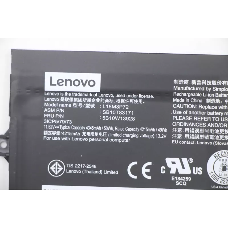 Batería interna para portátil Lenovo 50Wh Li‑Ion modelo 5B10W13928