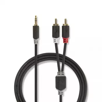 Cable de audio Nedis CABW22200AT20 2 m 3,5 mm 2 x RCA Antracita