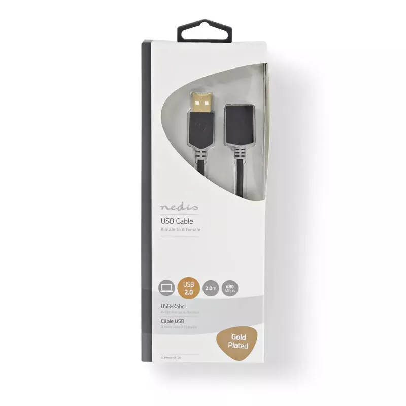 Cable USB Nedis CCBW60010AT20 2 m USB 2.0 USB A Antracita