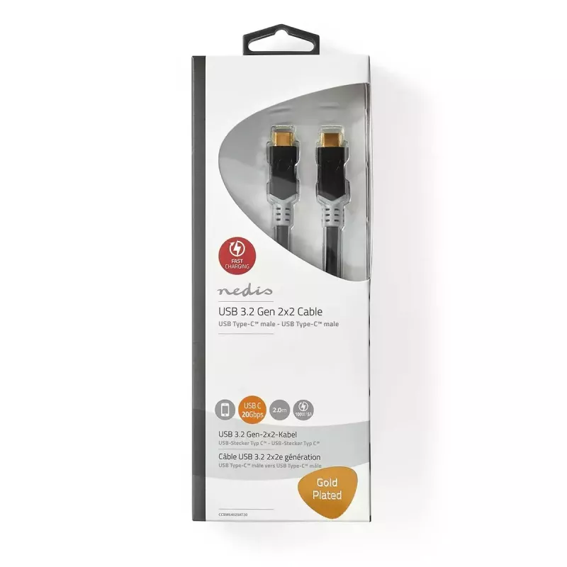 Cable USB Nedis CCBW64020AT20 USB4 Gen 2x2 2 m USB C Negro Plata
