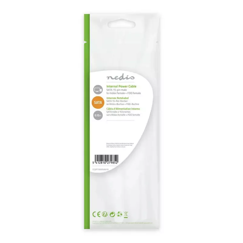 Nedis CCGP73530VA015 cable de alimentación interno 0,15 m SATA 15 pines Molex 4 pines