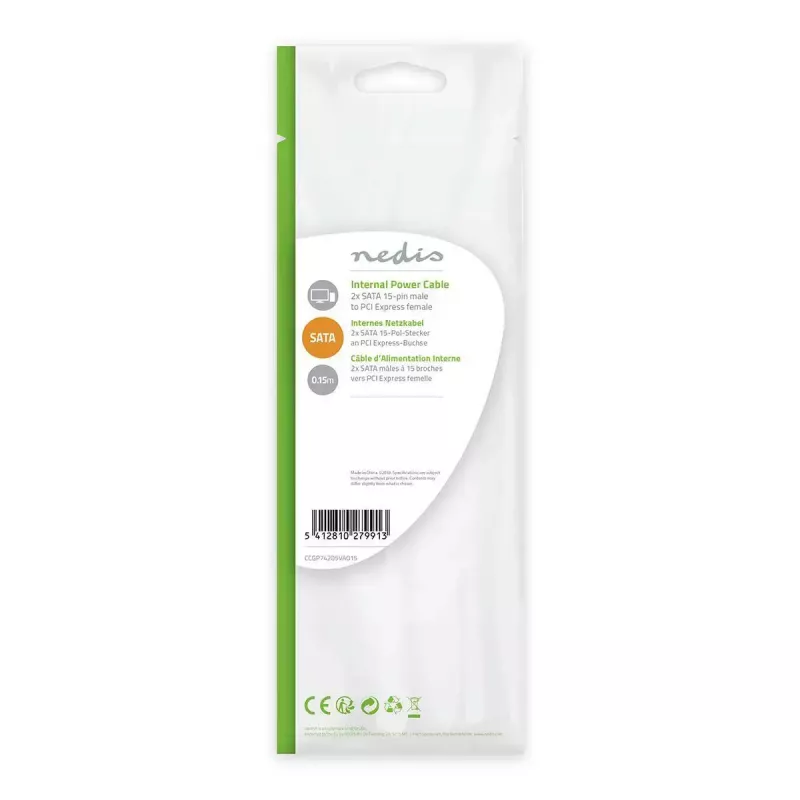 Cable de alimentación interno Nedis CCGP74205VA015 0,15 m 2 x SATA 15 pines PCI-E 6 pines