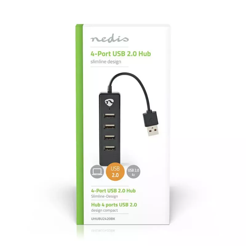 Hub USB Nedis UHUBU2420BK USB 2.0 480 Mbit/s negro