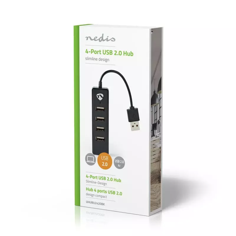 Hub USB Nedis UHUBU2420BK USB 2.0 480 Mbit/s negro