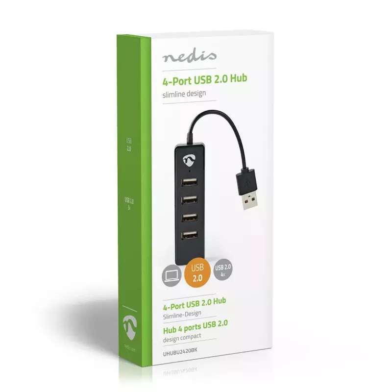 Hub USB Nedis UHUBU2420BK USB 2.0 480 Mbit/s negro