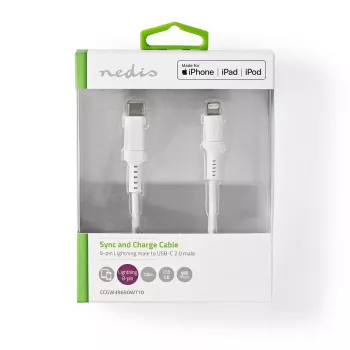 Cable Lightning Nedis CCGW39650WT10 1 m blanco USB C
