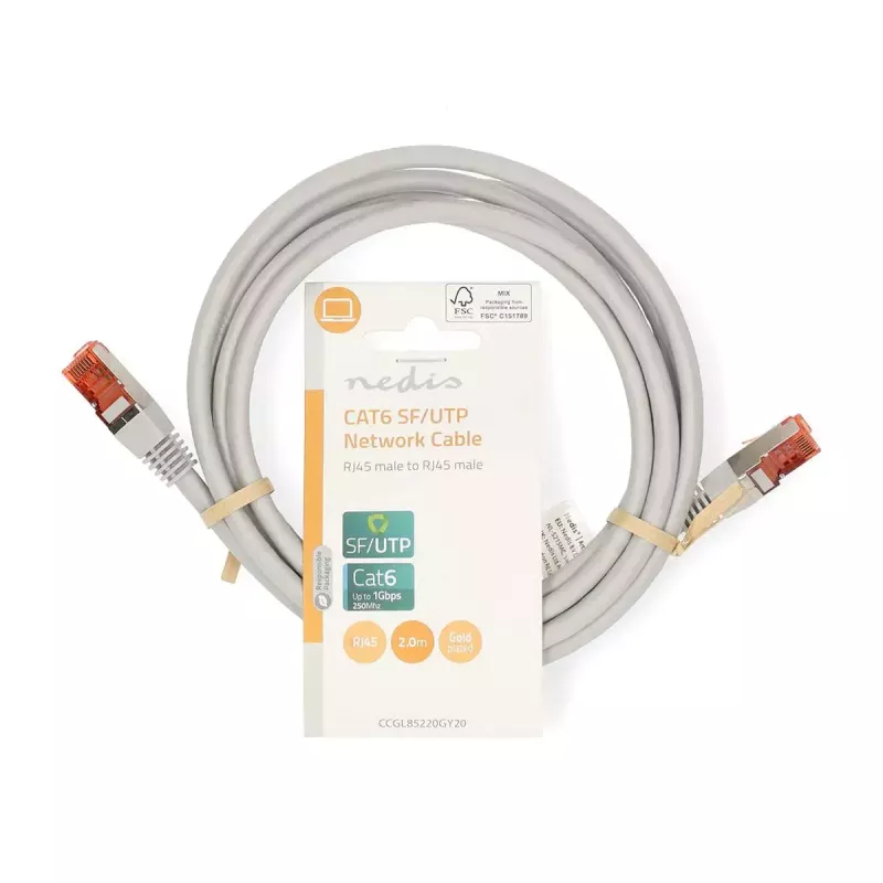 Cable de red Nedis CCGL85220GY20 RJ-45 Cat6 2 m gris