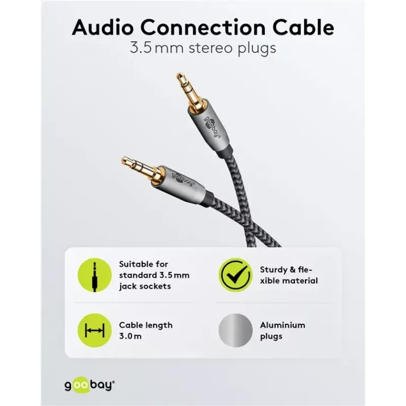 Cable de audio WENTRONIC Goobay 65275 — 3 m, 3,5 mm TRS conector macho–conector macho, contactos dorados, apantallado magnético