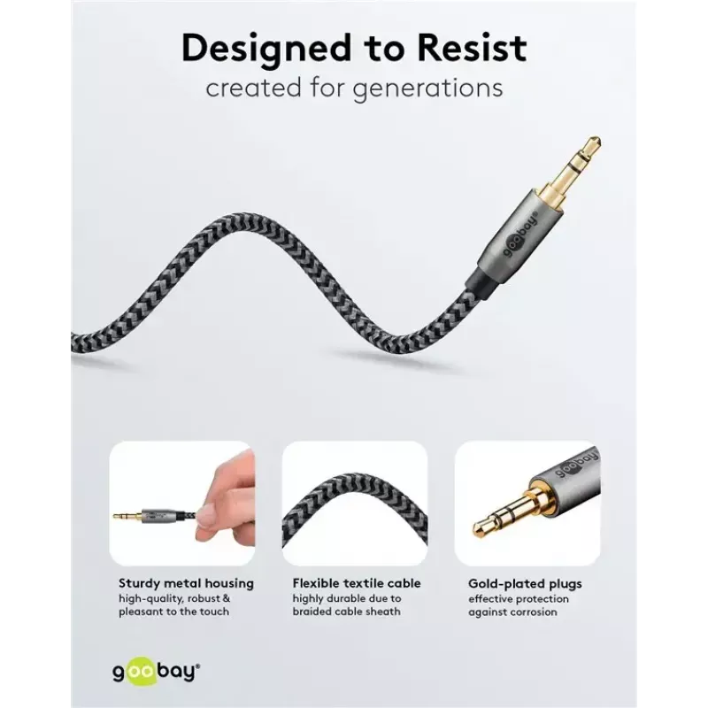 Cable de audio WENTRONIC Goobay 65275 — 3 m, 3,5 mm TRS conector macho–conector macho, contactos dorados, apantallado magnético