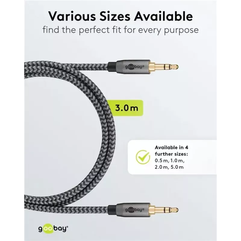 Cable de audio WENTRONIC Goobay 65275 — 3 m, 3,5 mm TRS conector macho–conector macho, contactos dorados, apantallado magnético