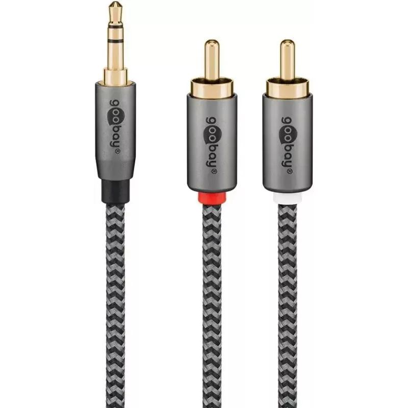 Cable de audio WENTRONIC Goobay 65289 — 3 m, 3,5 mm conector macho a 2×RCA conector macho, cobre, contactos dorados