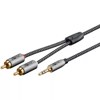 Cable de audio WENTRONIC Goobay 65289 — 3 m, 3,5 mm conector macho a 2×RCA conector macho, cobre, contactos dorados