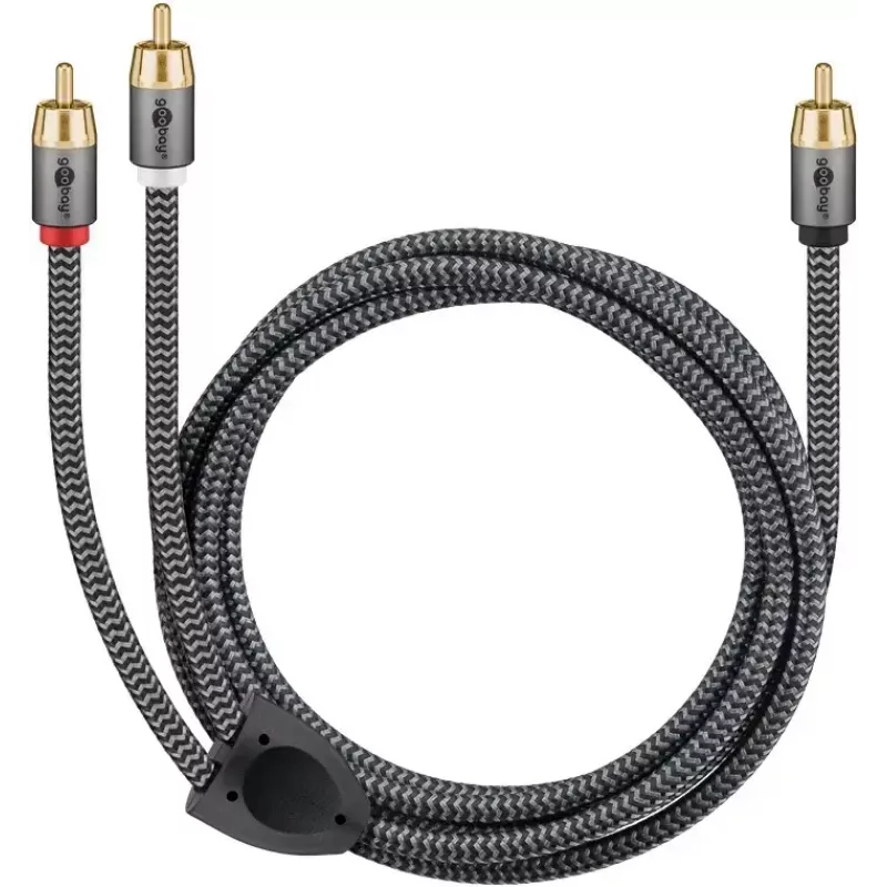Cable de audio WENTRONIC Goobay 65300 — 2 m, 2×RCA (conector macho) a RCA (conector macho), cobre, contactos dorados, apantallado magnético