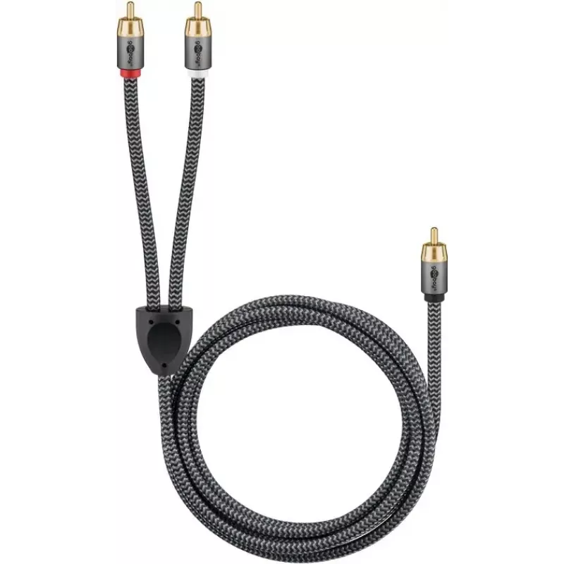 Cable de audio WENTRONIC Goobay 65300 — 2 m, 2×RCA (conector macho) a RCA (conector macho), cobre, contactos dorados, apantallado magnético