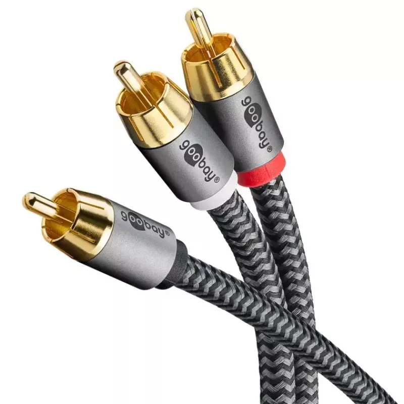 Cable de audio WENTRONIC Goobay 65303 — 10 m, 2×RCA (conector macho) a RCA (conector macho), cobre, contactos dorados