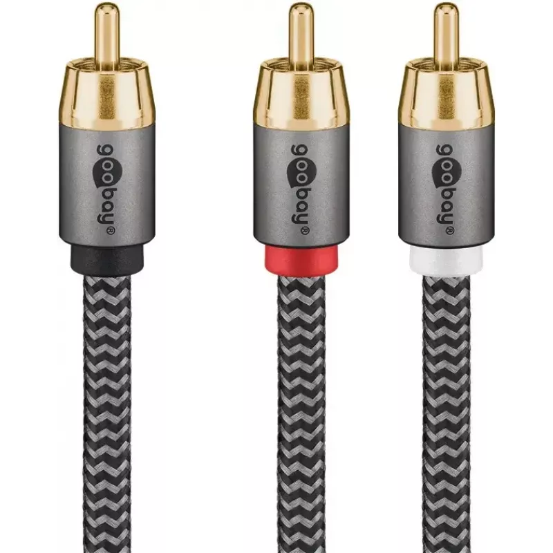 Cable de audio WENTRONIC Goobay 65303 — 10 m, 2×RCA (conector macho) a RCA (conector macho), cobre, contactos dorados