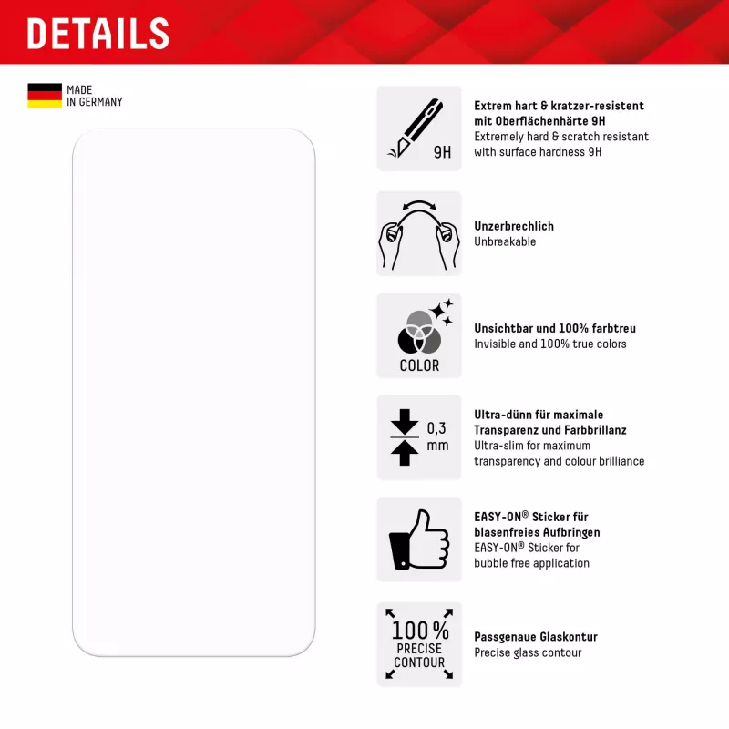 Displex Smart Glass (9H) para Samsung Galaxy A24/A25 5G, adhesivo de montaje, a prueba de roturas