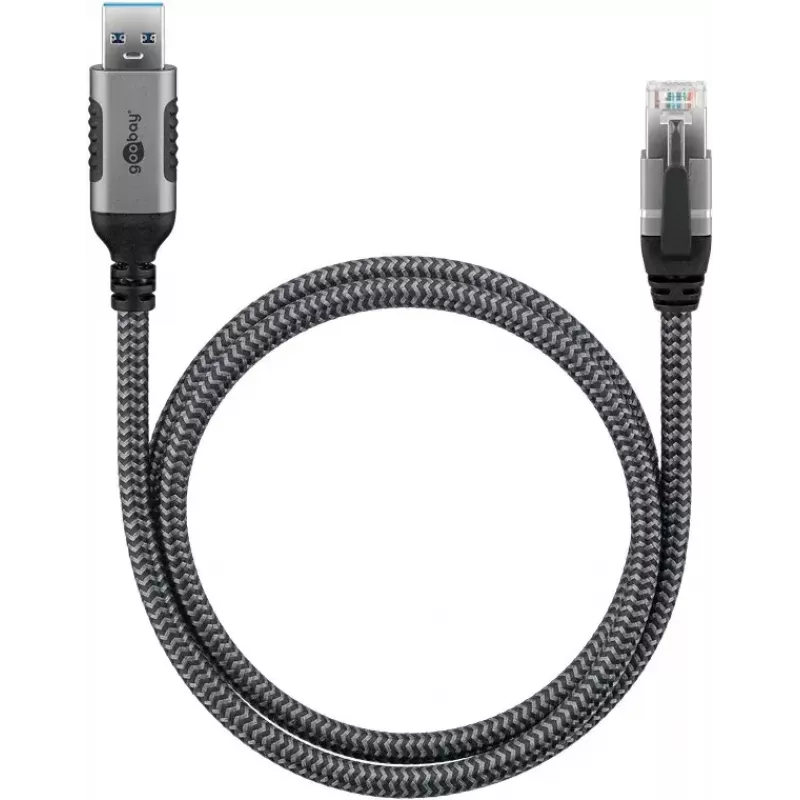 Goobay adaptador de cable USB A RJ-45 15m negro plata