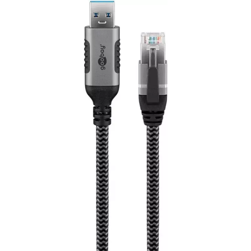 Goobay adaptador de cable USB A RJ-45 15m negro plata