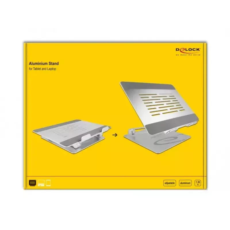 Delock 18414 soporte para tablet y portátil, ajustable, aluminio, hasta 39,6 cm (15,6 pulgadas)