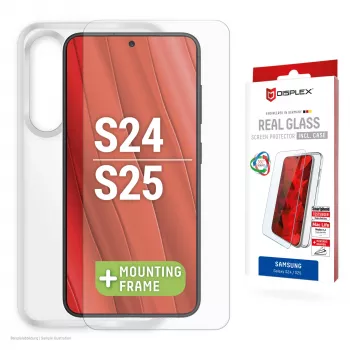 Protector de pantalla + funda Displex para Samsung Galaxy S24/S25, marco de montaje Eco, resistente a arañazos