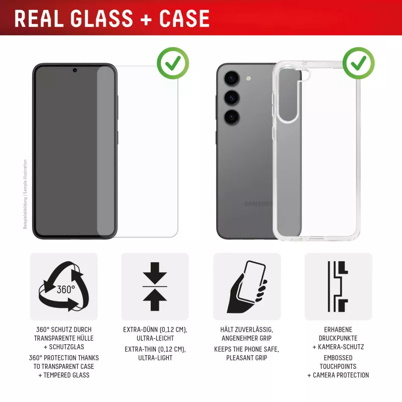 Protector de pantalla + funda Displex para Samsung Galaxy S24/S25, marco de montaje Eco, resistente a arañazos