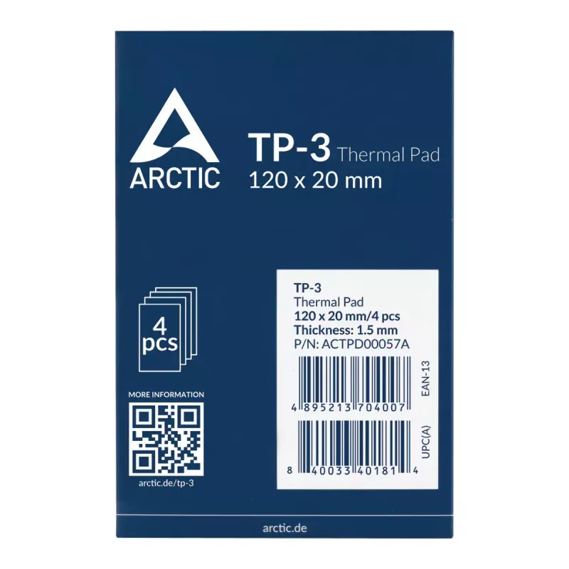 ARCTIC TP-3 Premium Performance almohadilla térmica 120 x 20 mm, 1,5 mm